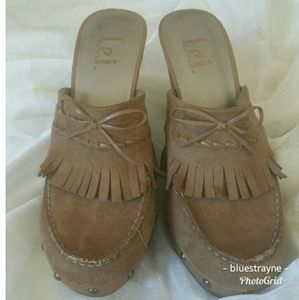 L.e.i Anetteco Suede Fringed High Heel Mules Sz 10